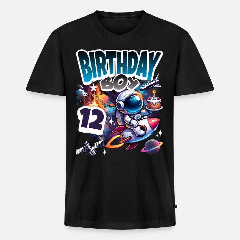 Astronaute 12e anniversaire Espace - T-shirt encolure en V Premium bio Homme - noir