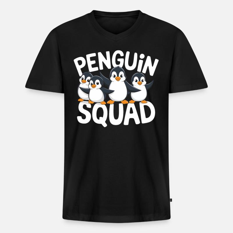 Penguin Gruppen Design Penguin Squad - Männer Premium Bio T-Shirt mit V-Ausschnitt - Schwarz