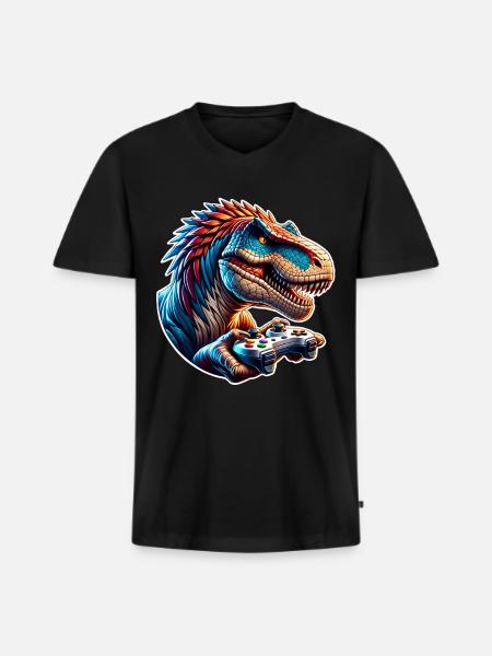 Gaming Dinosaur T Rex - Men's Premium Organic T-shirt with V-neck - black