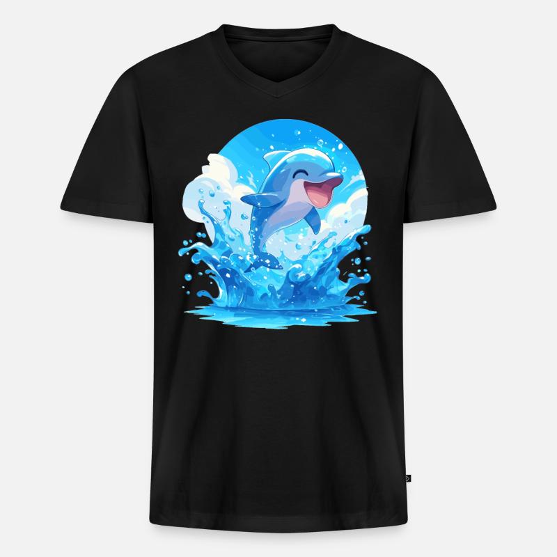 Dolphin Delfine Delfin - Männer Premium Bio T-Shirt mit V-Ausschnitt - Schwarz