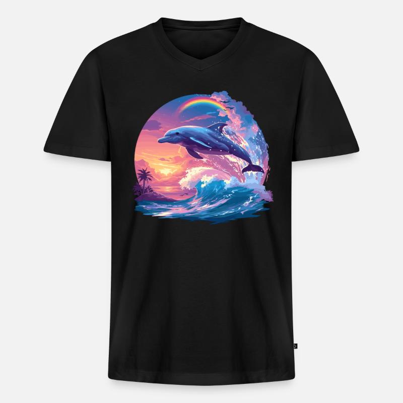Dolphin Delfine Delfin - Männer Premium Bio T-Shirt mit V-Ausschnitt - Schwarz