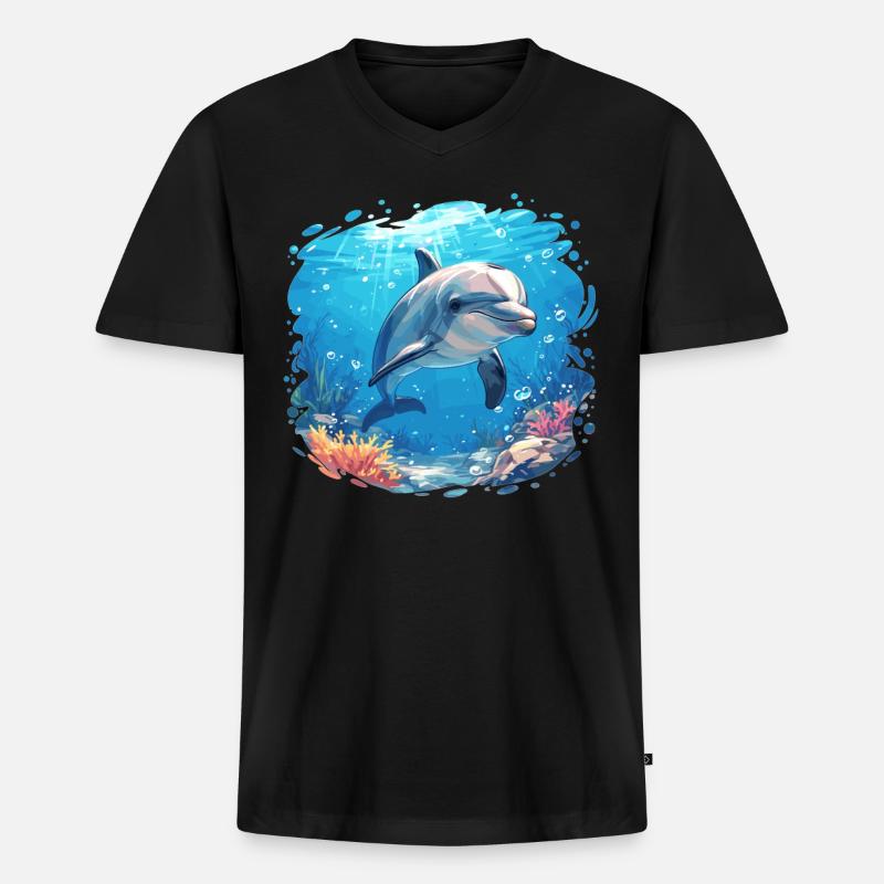 Dolphin Delfine Delfin - Männer Premium Bio T-Shirt mit V-Ausschnitt - Schwarz