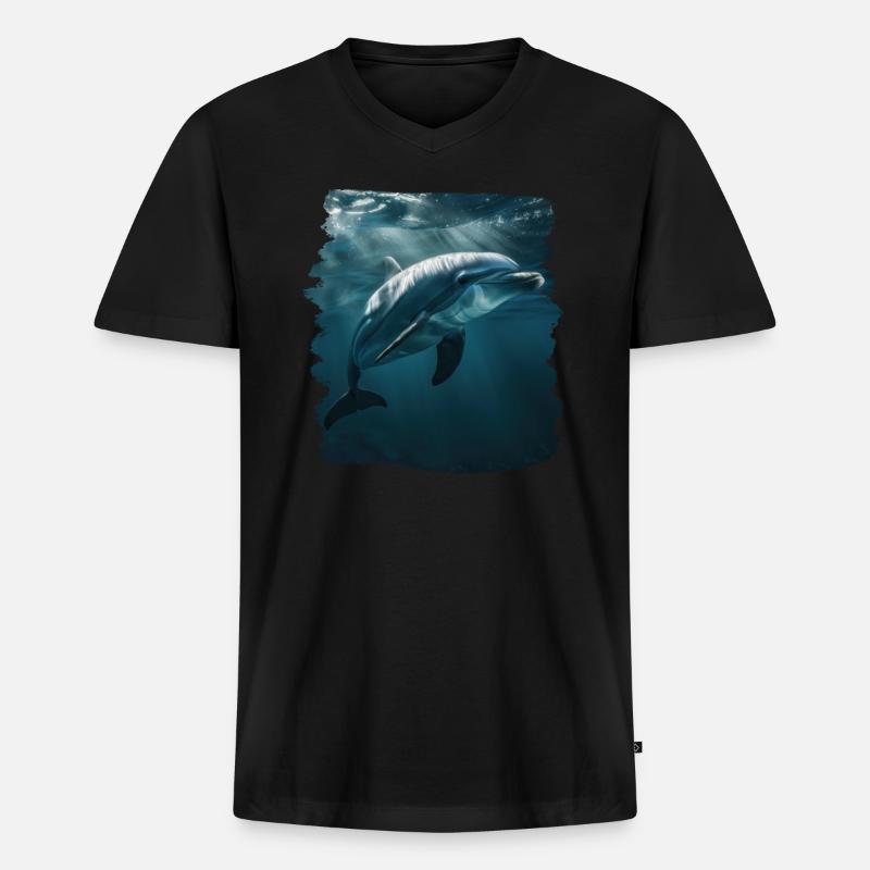 Dolphin Delfine Delfin - Männer Premium Bio T-Shirt mit V-Ausschnitt - Schwarz