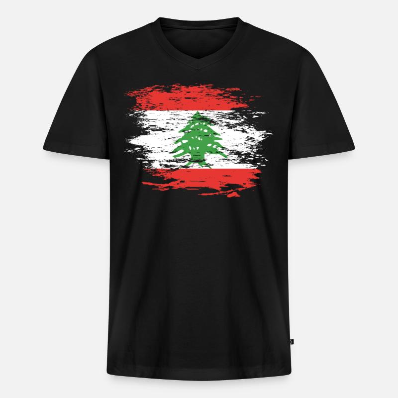Libanon Flagge used - Männer Premium Bio T-Shirt mit V-Ausschnitt - Schwarz