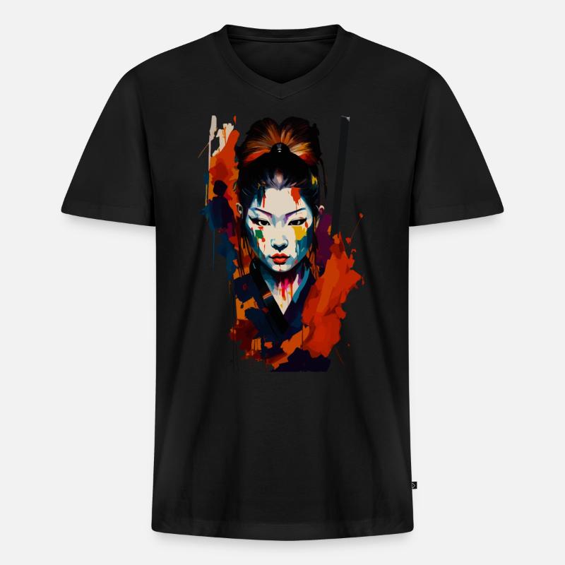 Samurai Warrior - Splash Art - Männer Premium Bio T-Shirt mit V-Ausschnitt - Schwarz
