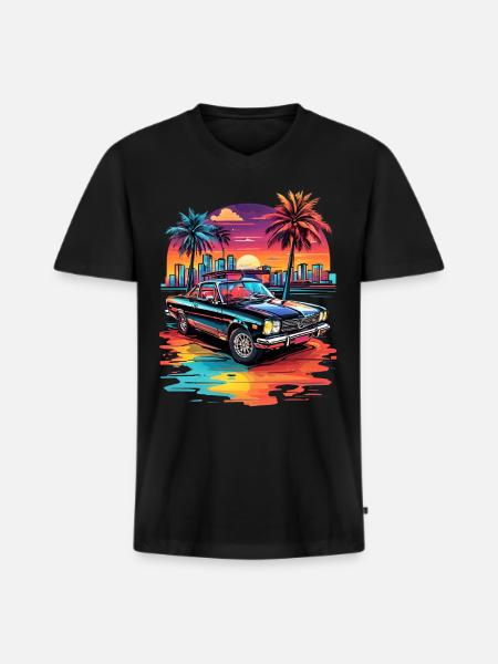 Retro Car Cruiser at sunset - Men's Premium Organic T-shirt with V-neck - black