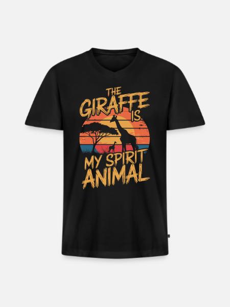 Giraffen är mitt andedjur - Ekologisk premium-T-shirt med V-ringning herr - svart