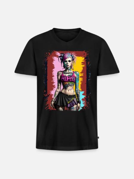 Hübsches Punk-Mädchen - Männer Premium Bio T-Shirt mit V-Ausschnitt - Schwarz