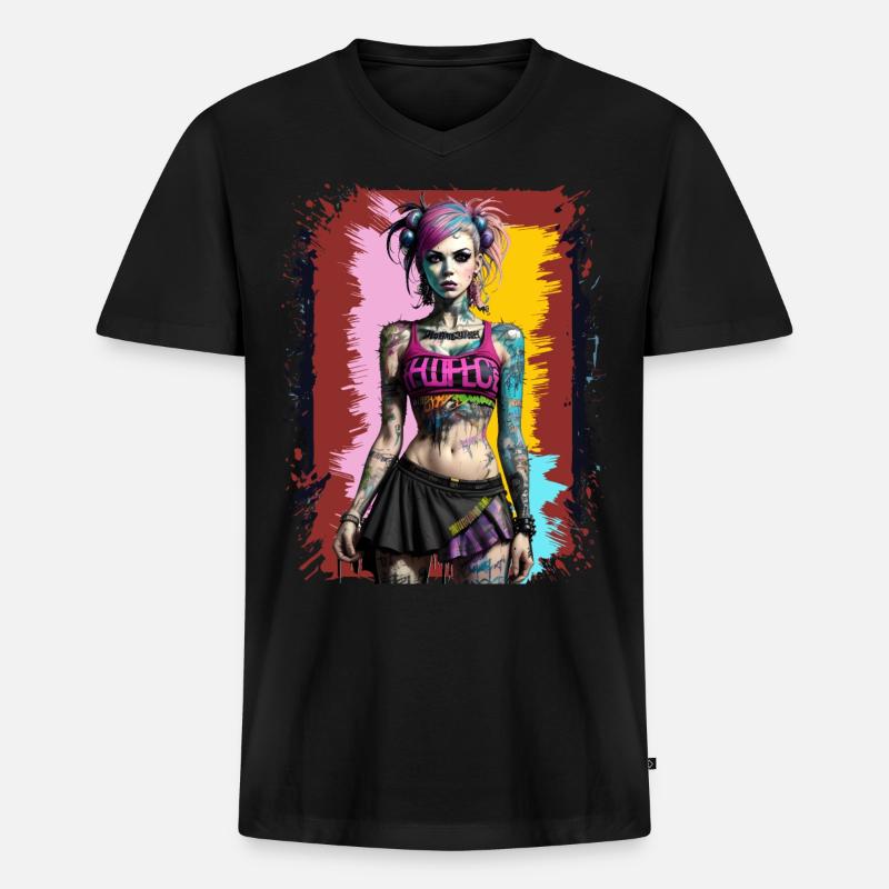 Hübsches Punk-Mädchen - Männer Premium Bio T-Shirt mit V-Ausschnitt - Schwarz