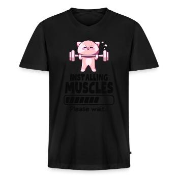 Weightlifter Cat Muscles Building Gym Humor - Men's Premium Organic T-shirt with V-neck - black - Front - Nico (187cm)