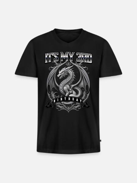 Dragon 3rd Birthday Dragon - Men's Premium Organic T-shirt with V-neck - black