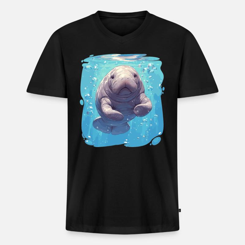 Seekuh Manatees Manatee - Männer Premium Bio T-Shirt mit V-Ausschnitt - Schwarz