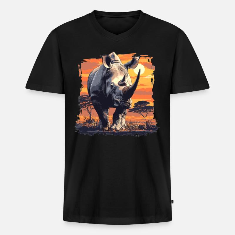 Rhino Nashörner Nashorn - Männer Premium Bio T-Shirt mit V-Ausschnitt - Schwarz