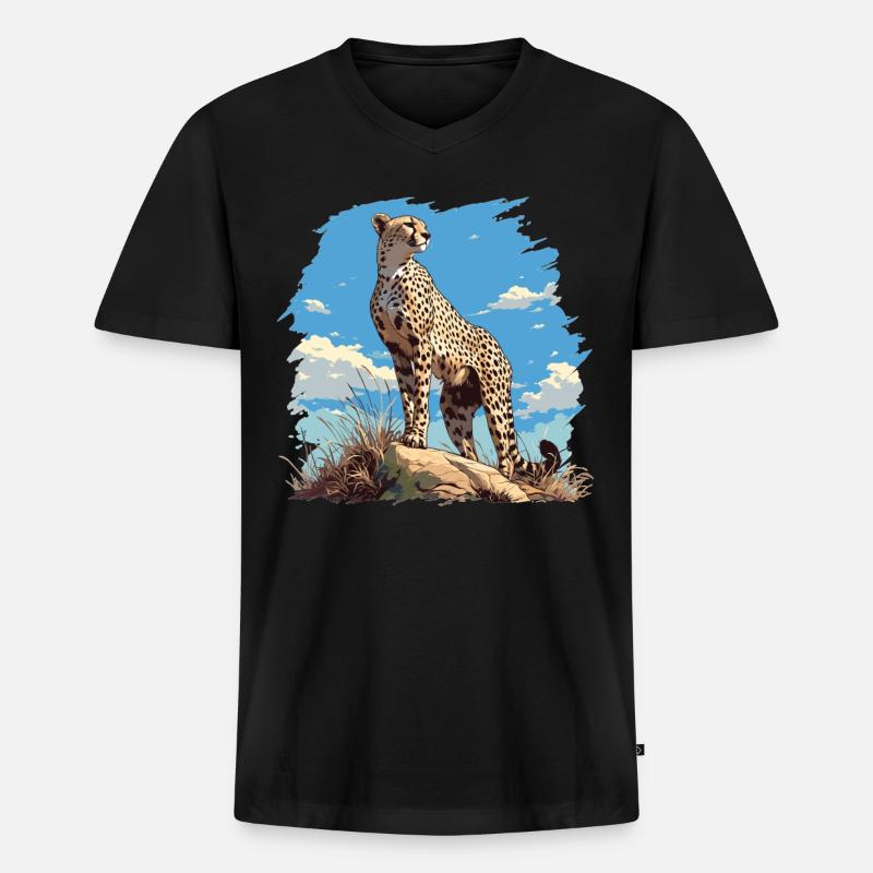 Cheetah Geparde Gepard - Männer Premium Bio T-Shirt mit V-Ausschnitt - Schwarz