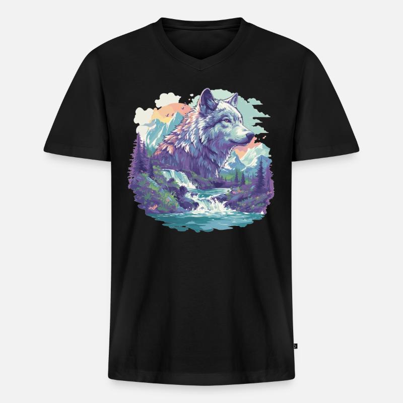 Wölfe Wolf - Männer Premium Bio T-Shirt mit V-Ausschnitt - Schwarz