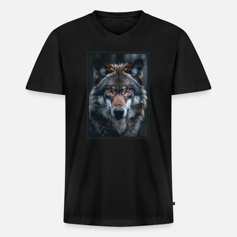 Wölfe Wolf - Männer Premium Bio T-Shirt mit V-Ausschnitt - Schwarz