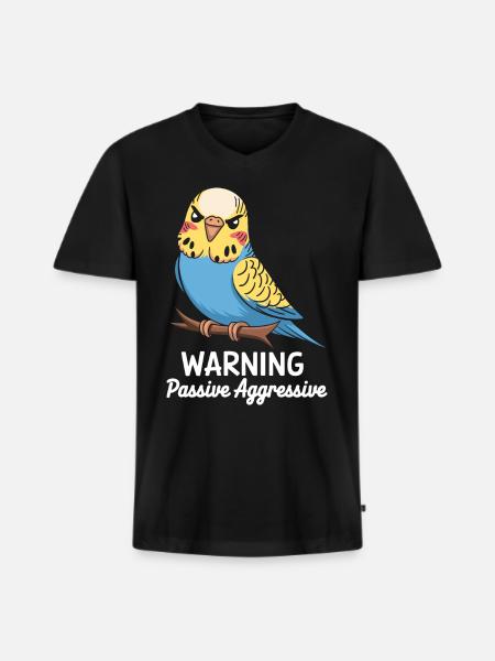 Avertissement Passif Agressif Perruche Comic - T-shirt encolure en V Premium bio Homme - noir