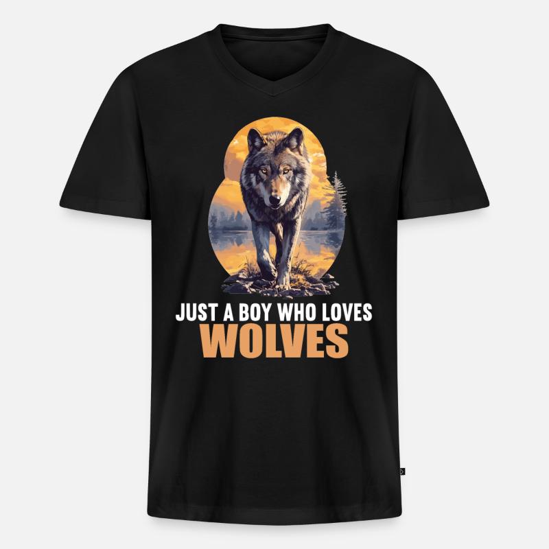 Wölfe Wolf - Männer Premium Bio T-Shirt mit V-Ausschnitt - Schwarz