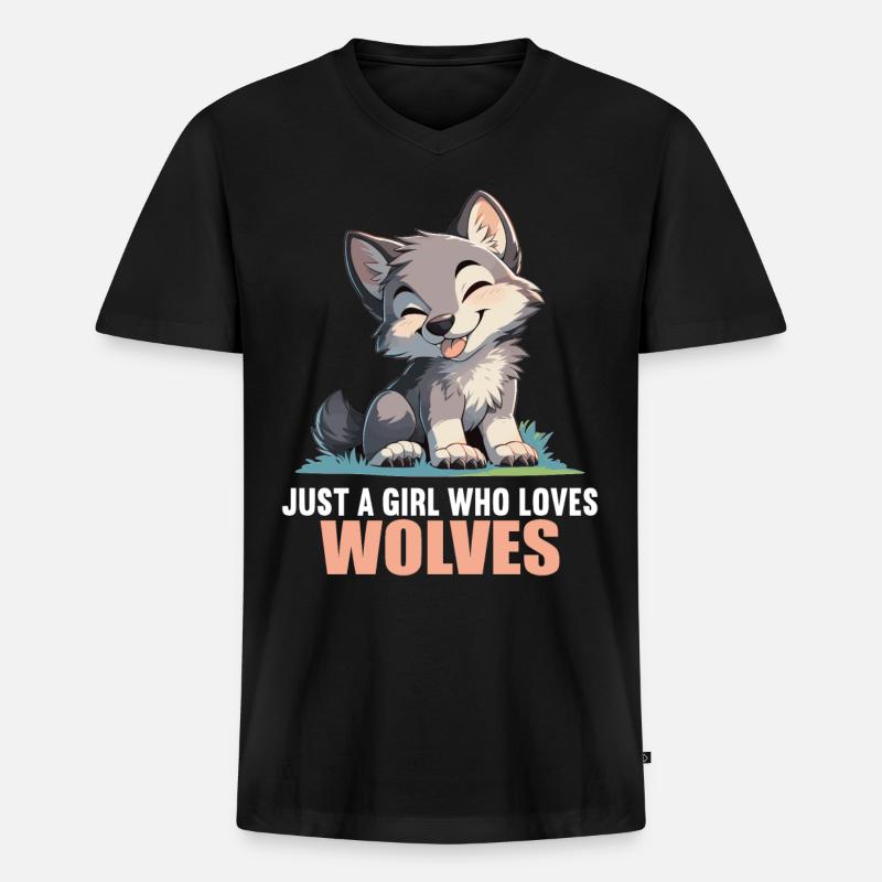 Wölfe Wolf - Männer Premium Bio T-Shirt mit V-Ausschnitt - Schwarz