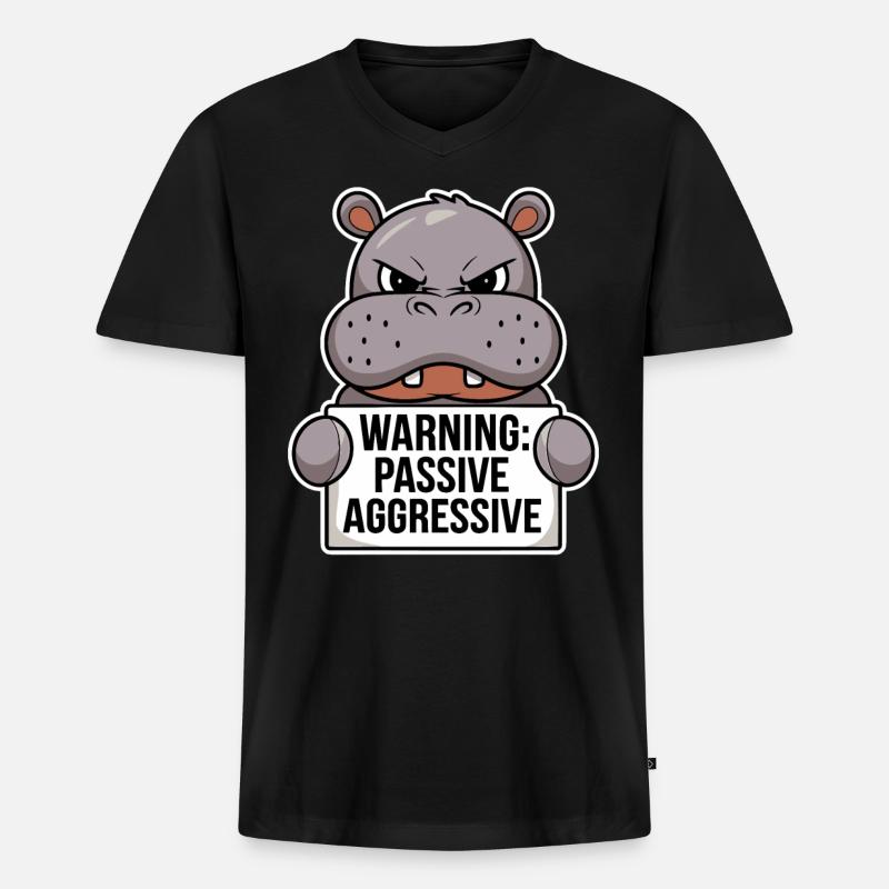 Warnung: Passiv Aggressiv Nilpferd - Männer Premium Bio T-Shirt mit V-Ausschnitt - Schwarz