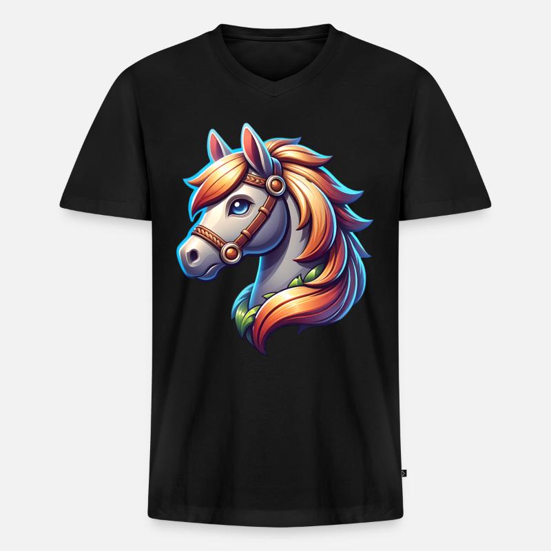 Pferd - Männer Premium Bio T-Shirt mit V-Ausschnitt - Schwarz