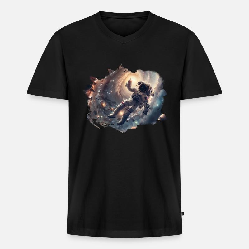 Astronaut Weltraum - Männer Premium Bio T-Shirt mit V-Ausschnitt - Schwarz