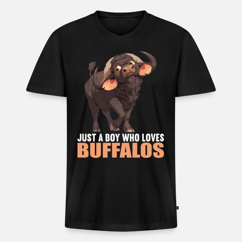 Buffalos Buffalo Büffel - Männer Premium Bio T-Shirt mit V-Ausschnitt - Schwarz