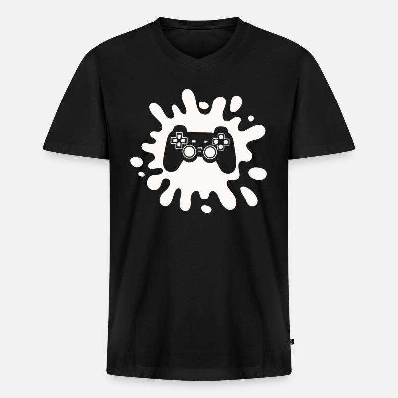 Zocker Splatter-Controller – Retro Gaming Kunst - Männer Premium Bio T-Shirt mit V-Ausschnitt - Schwarz