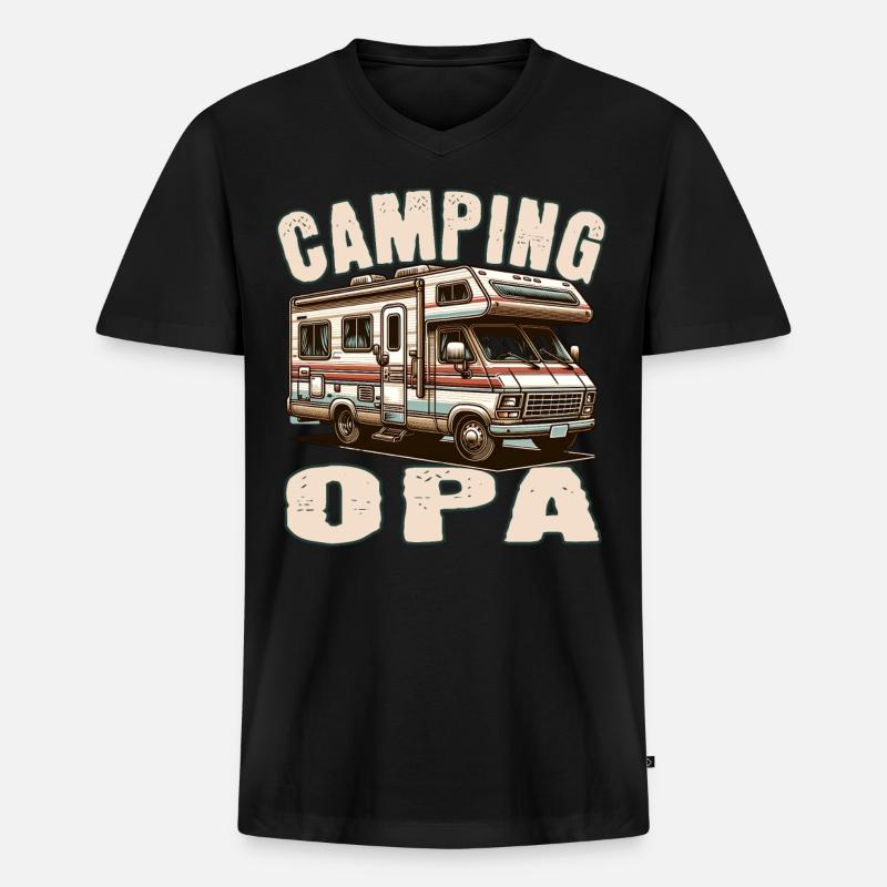 Camping Opa - Männer Premium Bio T-Shirt mit V-Ausschnitt - Schwarz