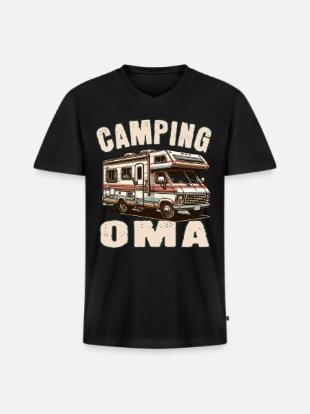 Camping Oma - Männer Premium Bio T-Shirt mit V-Ausschnitt - Schwarz