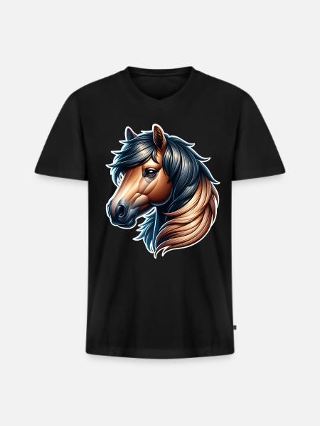Pferd - Männer Premium Bio T-Shirt mit V-Ausschnitt - Schwarz
