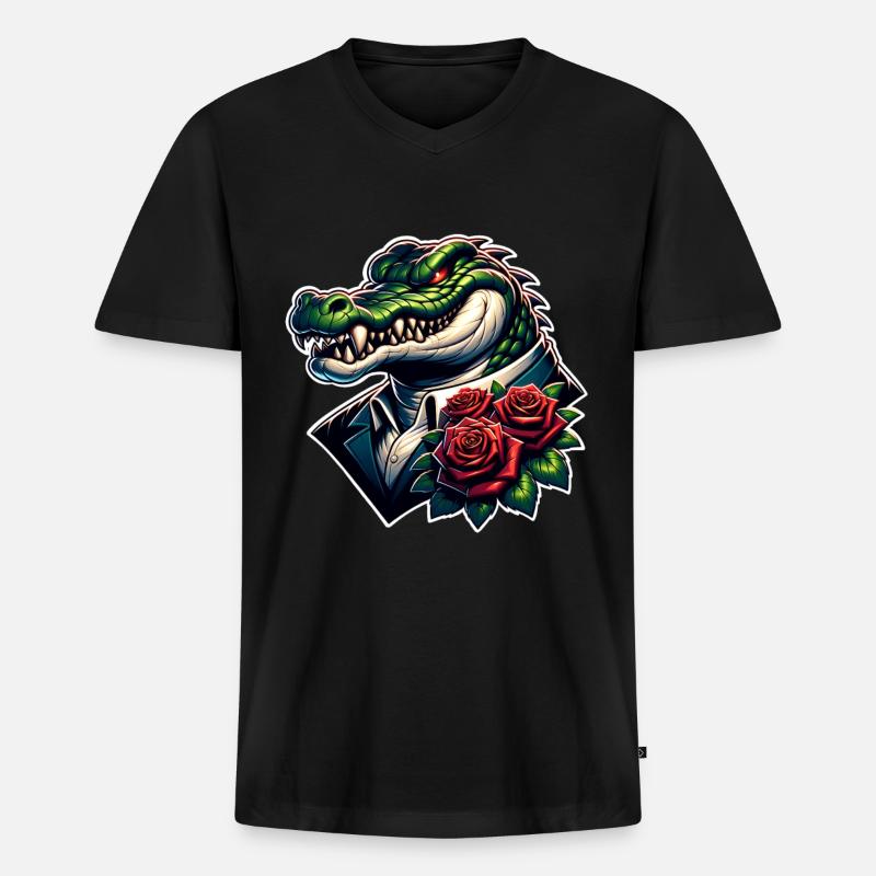 Krokodil - Männer Premium Bio T-Shirt mit V-Ausschnitt - Schwarz