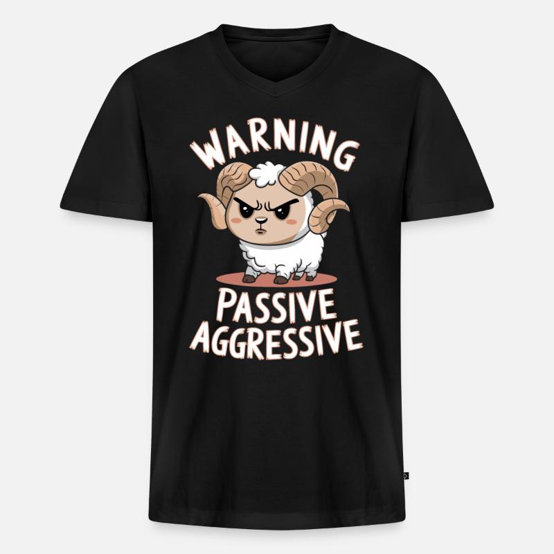 Warning Passive Aggressive - Männer Premium Bio T-Shirt mit V-Ausschnitt - Schwarz