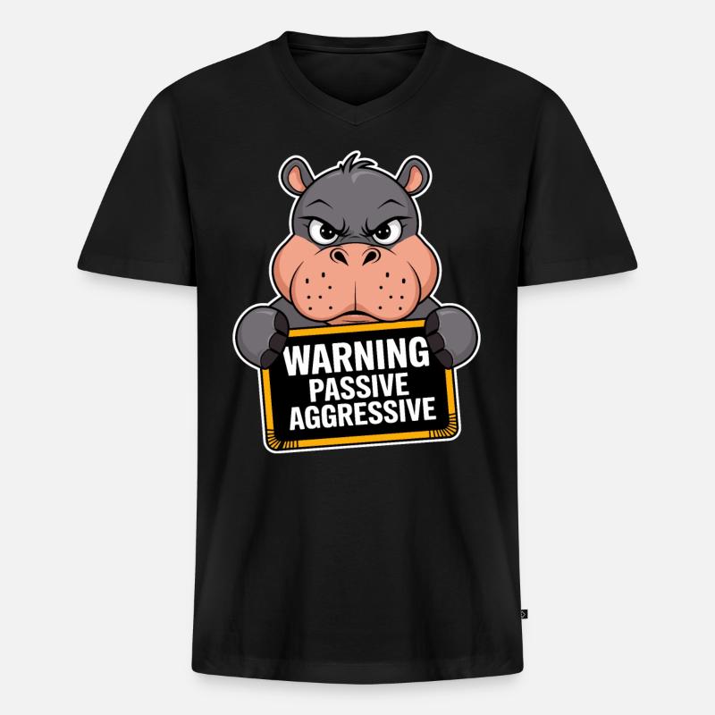 Warnung Passiv Aggressiv Nilpferd - Männer Premium Bio T-Shirt mit V-Ausschnitt - Schwarz