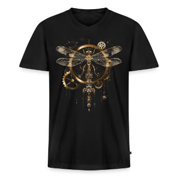 Steampunk dragonfly - Men's Premium Organic T-shirt with V-neck - black - Front - Nico (187cm)