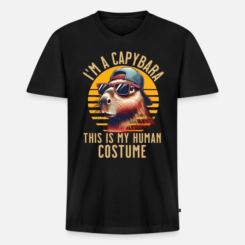 Capybara Kostüm - Männer Premium Bio T-Shirt mit V-Ausschnitt - Schwarz