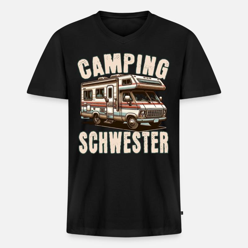 Camping Schwester - Männer Premium Bio T-Shirt mit V-Ausschnitt - Schwarz
