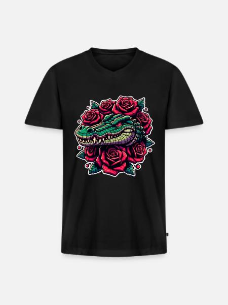 Crocodile - Men's Premium Organic T-shirt with V-neck - black