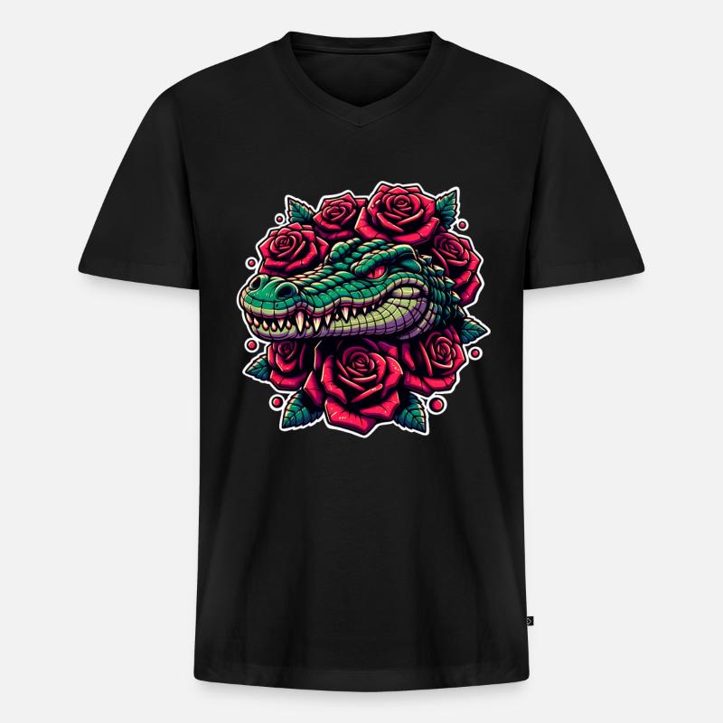 Krokodil - Männer Premium Bio T-Shirt mit V-Ausschnitt - Schwarz