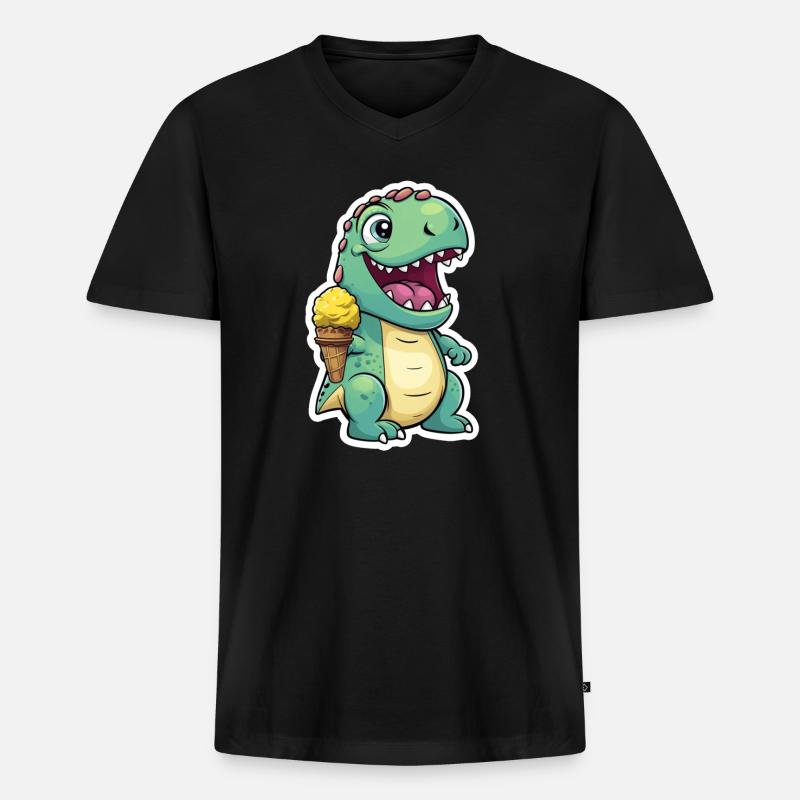 Dino isst Eis - Männer Premium Bio T-Shirt mit V-Ausschnitt - Schwarz