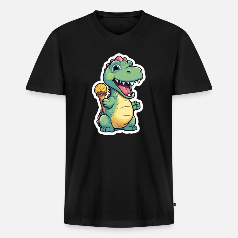 Dino isst Eis - Männer Premium Bio T-Shirt mit V-Ausschnitt - Schwarz