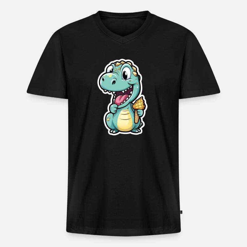 Dino isst Eis - Männer Premium Bio T-Shirt mit V-Ausschnitt - Schwarz