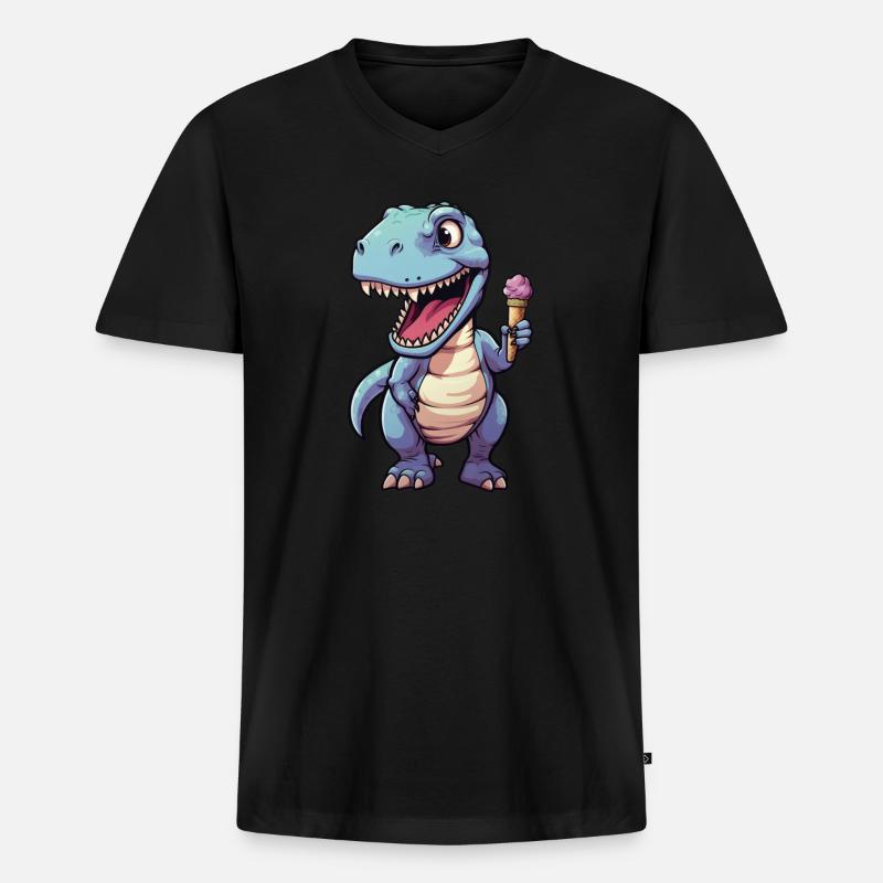 Dino isst Eis - Männer Premium Bio T-Shirt mit V-Ausschnitt - Schwarz