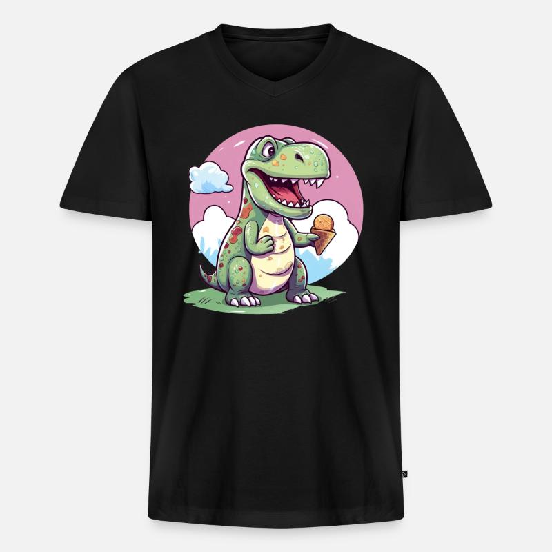 Dino isst Eis - Männer Premium Bio T-Shirt mit V-Ausschnitt - Schwarz