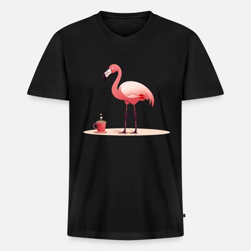 Flamingo trinkt Kaffee - Männer Premium Bio T-Shirt mit V-Ausschnitt - Schwarz