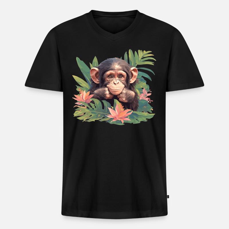 Chimpanzee Schimpansen Schimpanse - Männer Premium Bio T-Shirt mit V-Ausschnitt - Schwarz