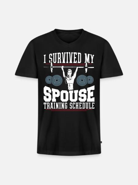 Fitnesstraining Trainingsplan Ehepartners überlebt - Männer Premium Bio T-Shirt mit V-Ausschnitt - Schwarz