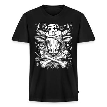 Street Art inspiré de la bande dessinée vache casino chemise - T-shirt encolure en V Premium bio Homme - noir - Devant - Nico (187cm)