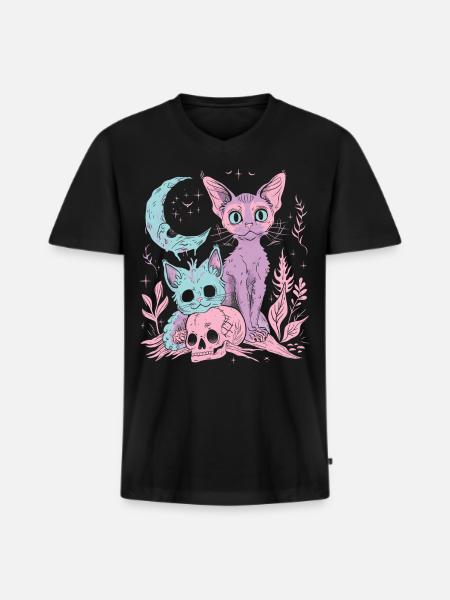 Kawaii Cat Pastel Goth Devilish - Men's Premium Organic T-shirt with V-neck - black
