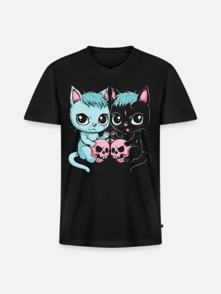 Kawaii Cat Pastel Goth Devilish - Men's Premium Organic T-shirt with V-neck - black